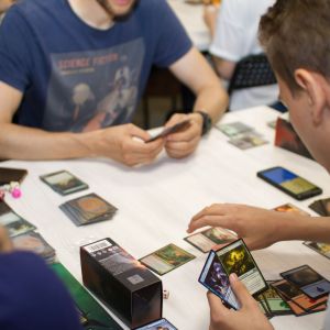 Houston MTG Pauper players in an ongoing game.