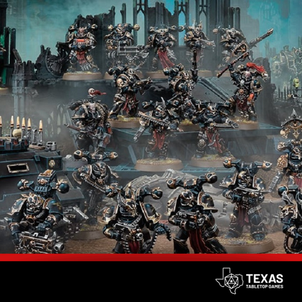 An army of Chaos Space Marines ready for a game of Warhammer 40,000.